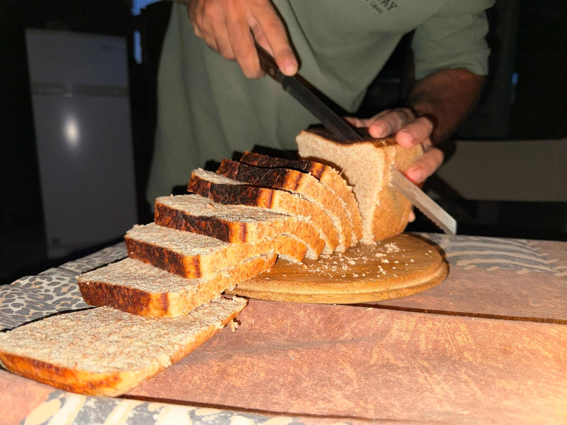 Bread, freshly baked and sliced in camp