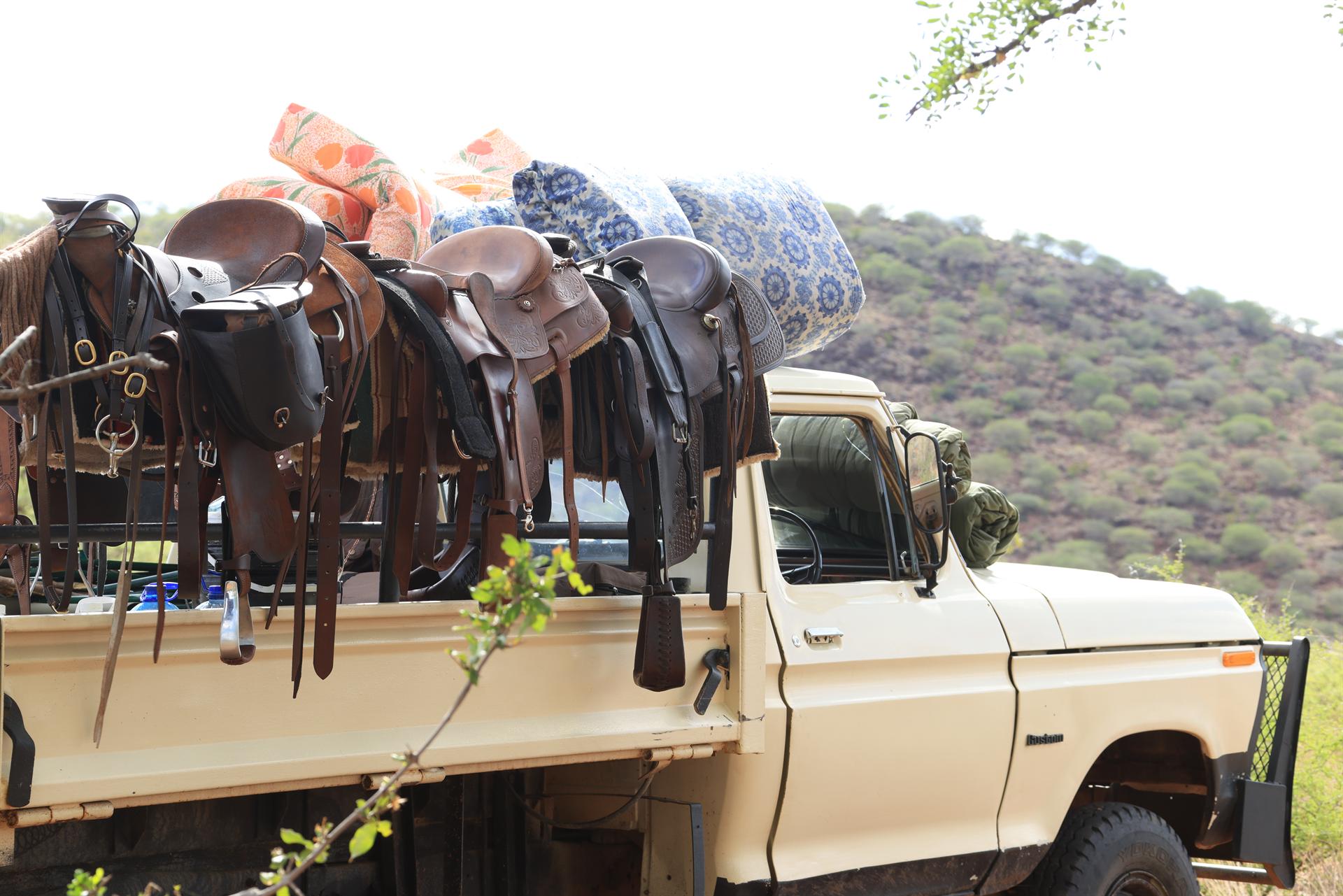 Saddles loaded on the old truck